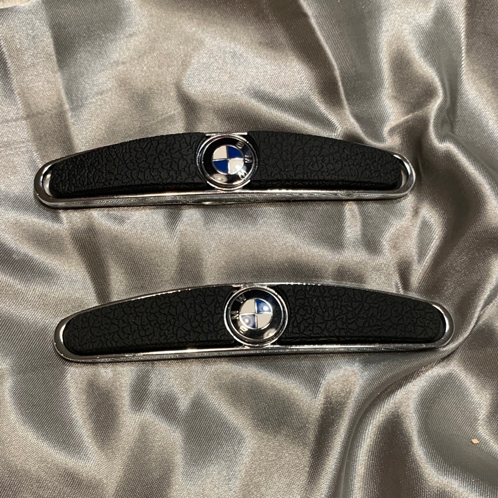 🌹BMW • Door Stoppers • Trunk Trims Black and Chrome Textured Emblem Trim Pair